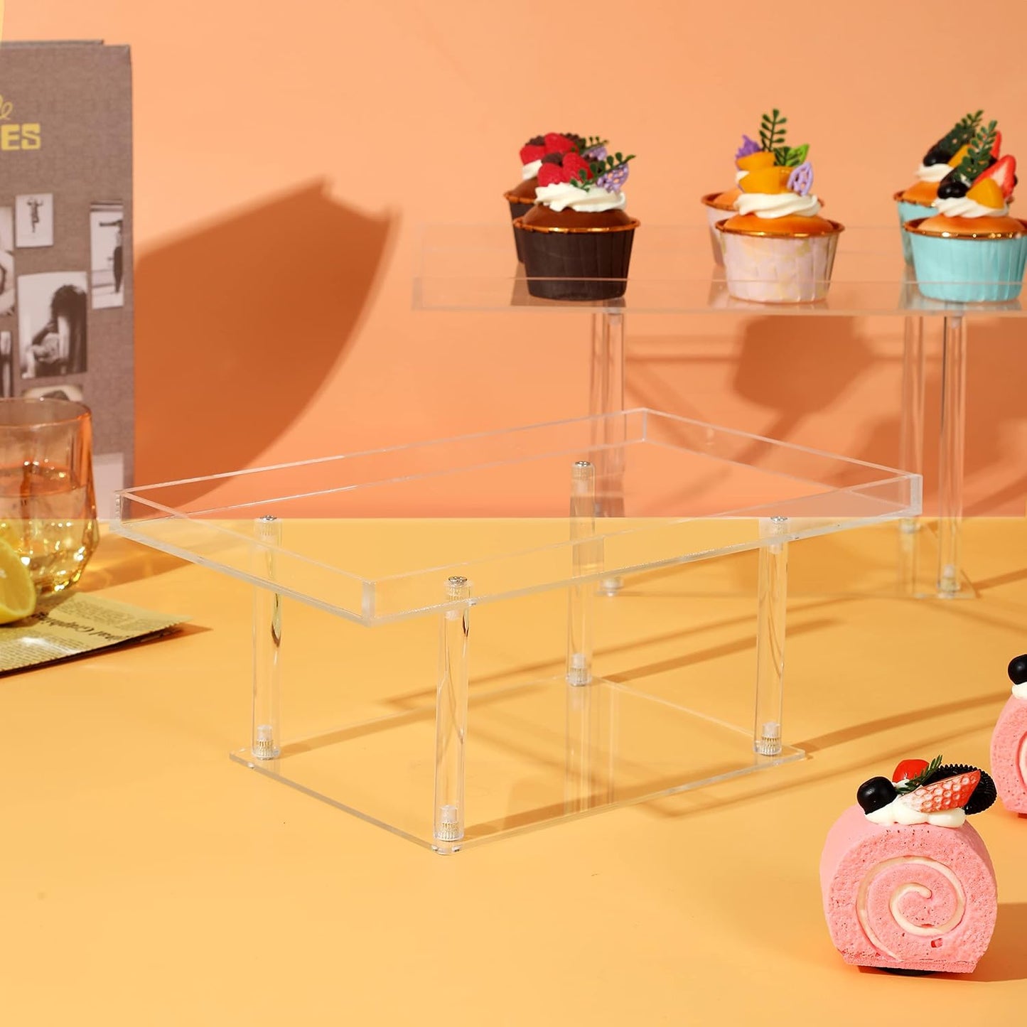 3 Pack Dessert Table Display Set, Clear Acrylic Desert Stands Buffet Risers for Cupcakes Dessert Pastry Food Treat Tier Cookie Dessert Platter Serving Trays Stand for Wedding Birthday Party