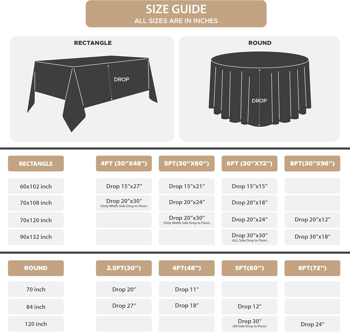 Fitable 8 Pack Round Tablecloths: Stain Resistant Wrinkle Free Fall Table Clothes, Washable Reusable Polyester Table Covers for Wedding Thanksgiving Party Birthday Banquet Reception(Rust, 120 Inch)