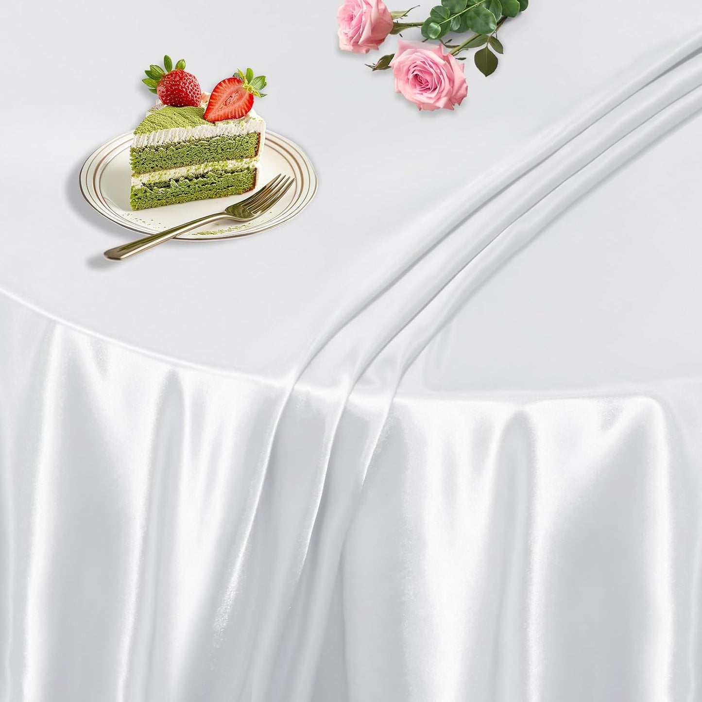 KKJIAF 1 Pack Round Table Cloths 90 Inch, White Overlay Round Satin Table Cover, Silky Satin Dining Tablecloths for Wedding Buffet Parties Banquet Decoration