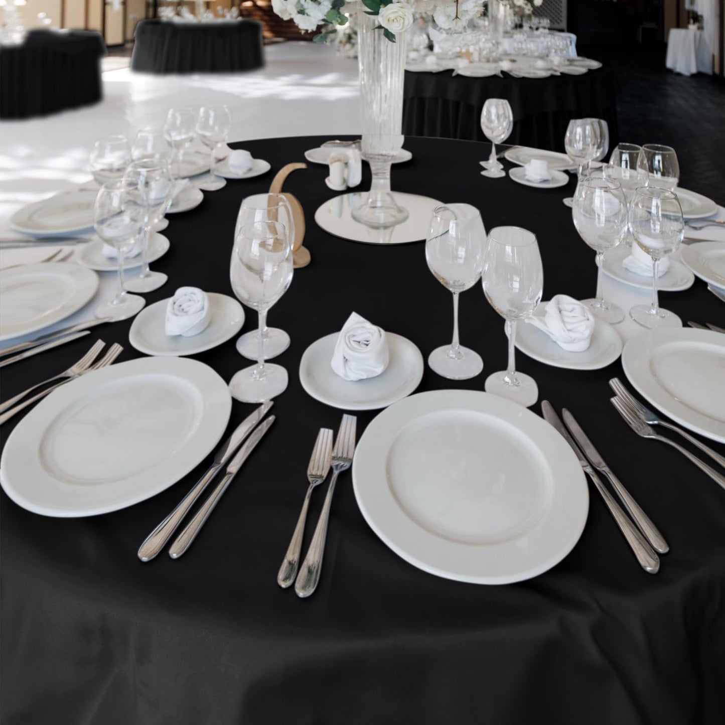 Fitable 6 Pack Black Round Table Clothes - 90 Inches in Diameter - Stain Resistant and Washable Tablecloths, Polyester Fabric Table Covers for Wedding, Party, Banquet, Gathering