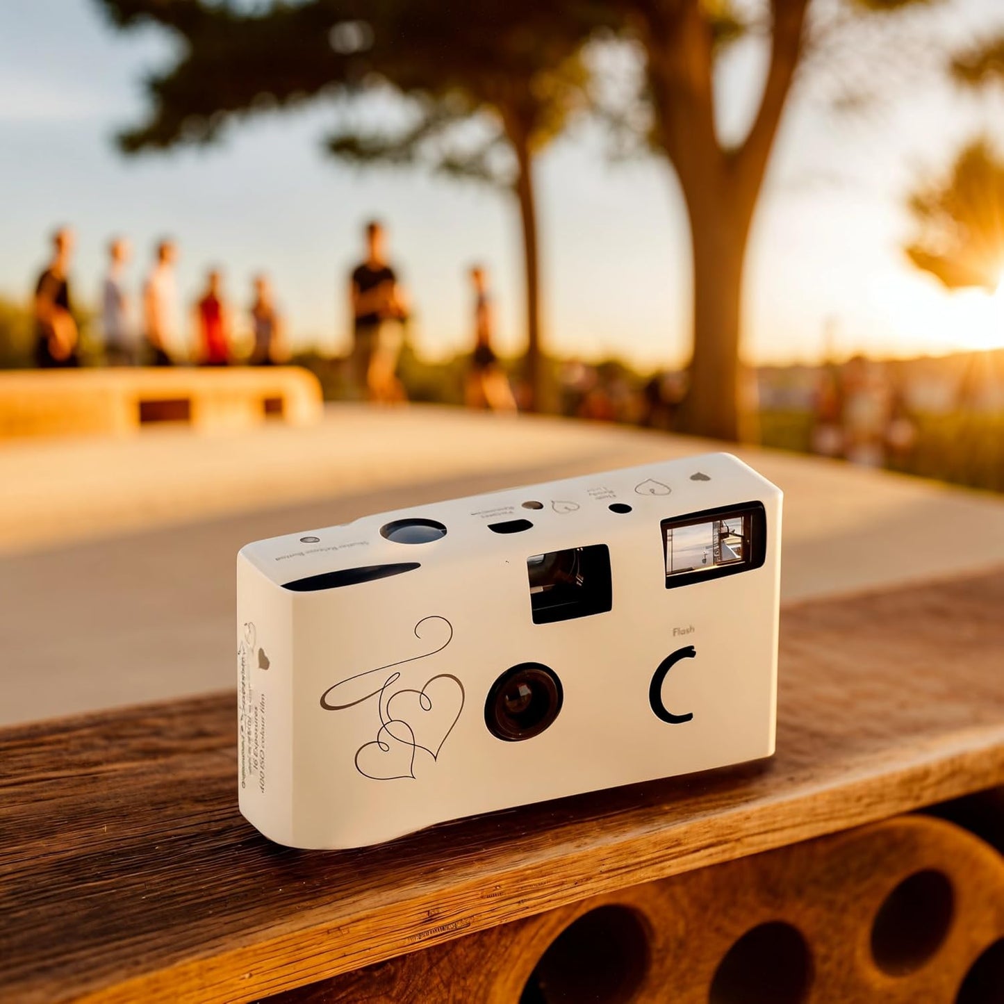 Weddingstar Disposable Camera with Flash - Single Use 35mm Film Camera for Wedding or Party Favors - Gold Enchanted Hearts