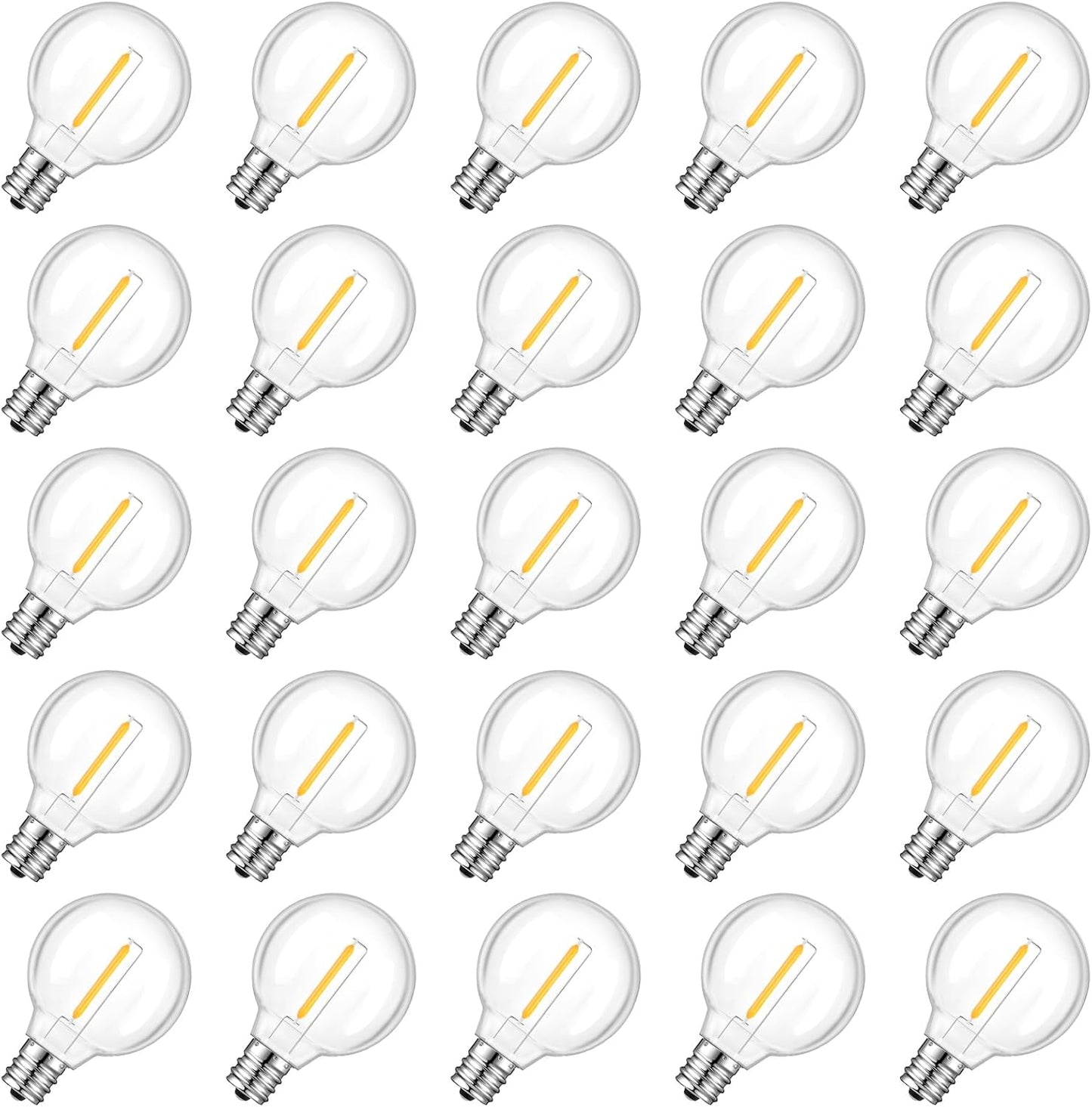25 Pack Dimmable G40 Led Replacement Light Bulbs, E12 Screw Base Waterproof LED Globe Bulbs Light for Indoor Outdoor String Lights, Patio Cafe Décor, Not Solar