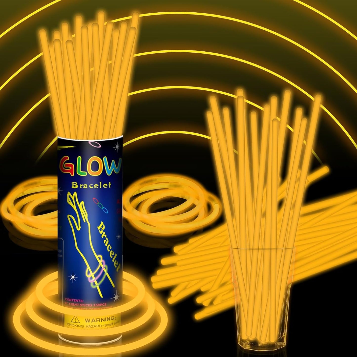 100 Pack 8” Orange Glow Sticks Bulk with 100 Connectors Neon Glow In The Dark Party favors Supplies for Holiday Birthday Party Decoration (Orange)