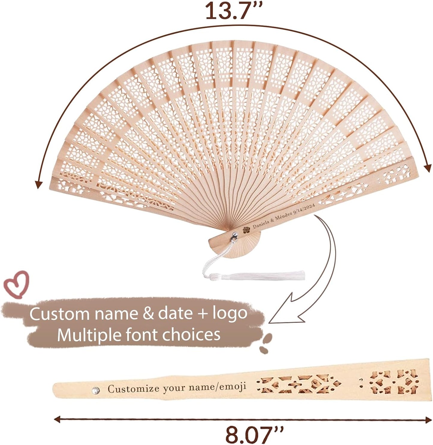 50Pcs Custom Wedding Fans for Guests with Text/Logo, Fans for Wedding Guests, Personalized Hand Fans for Party Bridal Shower Wedding Guest Favors (50)