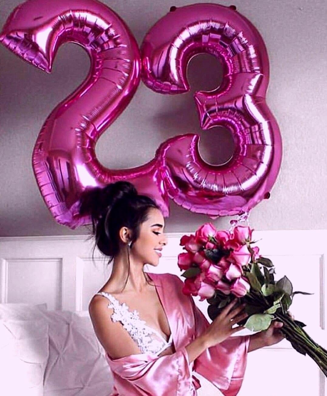 Large 40 Inch Rosy Purple 3 Number Balloon, 3 13 23 30 33 36 38 Rosy Purple Birthday Party Decorations, Numbers Three Foil Balloons for Anniversary Party Graduations Celebration Supplies