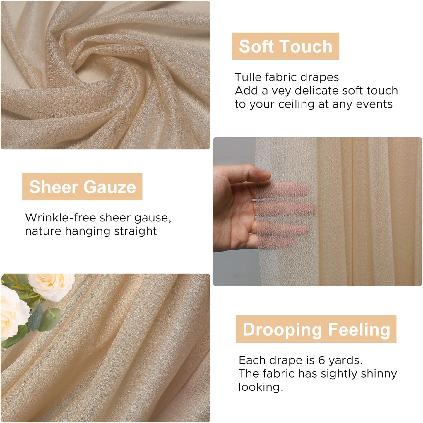 Wokceer Wedding Arch Draping Nude 2 Panels 28.7" x 20FT Sheer Fabric Drapes Backdrop for Ceremony, Birthday Party, Bridal Shower Decoration