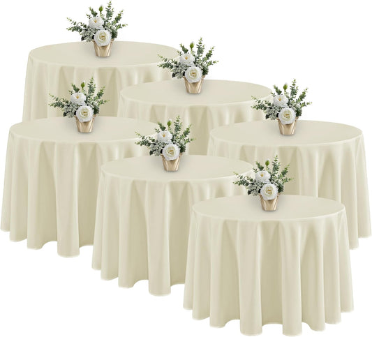 Fitable 6 Pack Ivory Round Tablecloths - 120 Inches in Diameter - Stain Resistant and Washable Table Clothes, Polyester Fabric Table Covers for Wedding, Party, Banquet, Formal Events