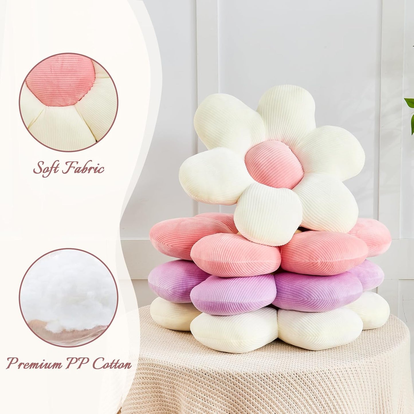 Purple Flower Pillow, 19.6" Cute Flower Shaped Floor Pillow, Aesthetic Floral Plush Daisy Decorative Throw Pillows for Bed Sofa Couch