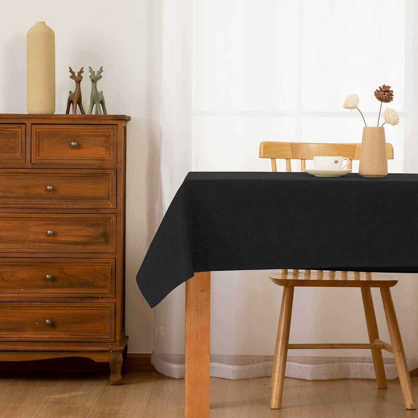 Hiasan 2 Pack Faux Linen Rectangle Tablecloth - Wrinkle and Stain Resistant Washable Table Cloth for Kitchen Dining Room Holiday Table Cover for Party Dinner, Black, 54 x 108 Inch
