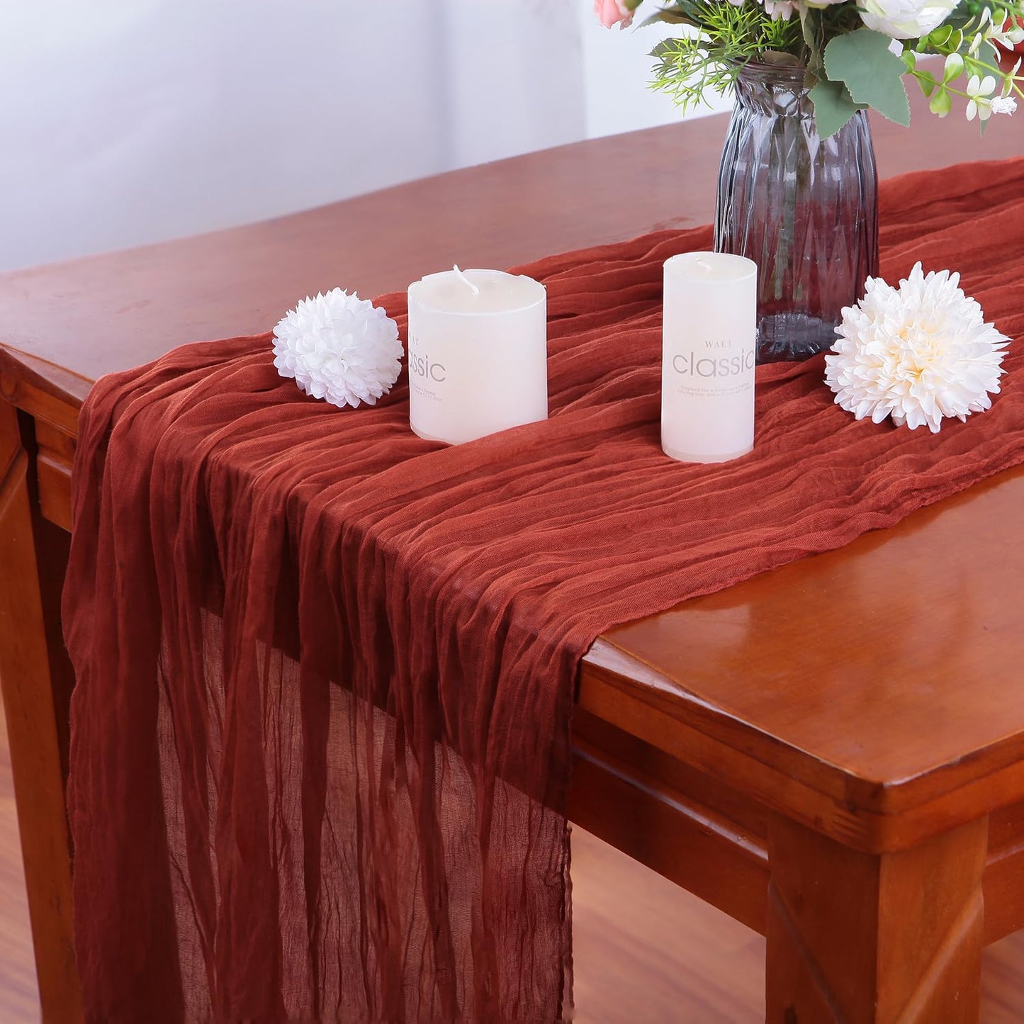 16PCS Terracotta Cheesecloth Table Runner 10FT Table Runner Cheesecloth 35x120Inch Boho Gauze Cheese Cloth Table Runner Long Rustic Sheer Table Runners for Wedding Party Baby Bridal Shower Table Decor