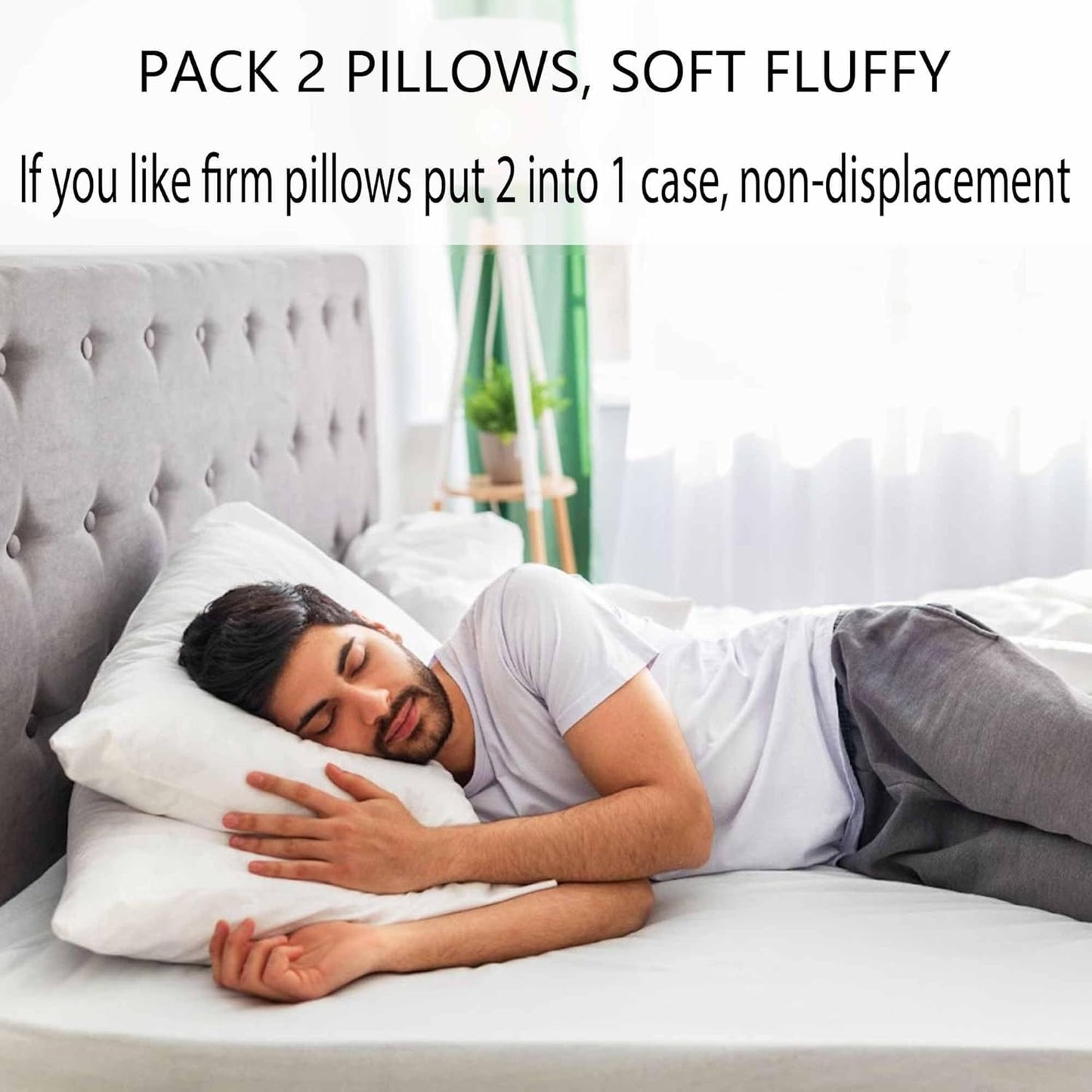 Ultra Thin Flat Soft Bed Pillows Queen Size Set of 2 Pack for Sleeping 20"x30", Hypoallergenic Skin Friendly Machine Washable