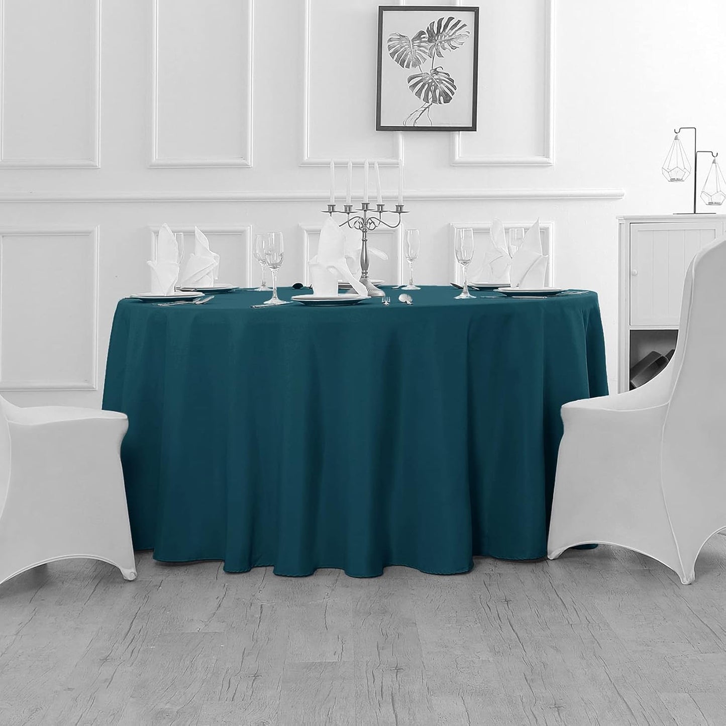 Fokitut 2 Pack Waterproof Round Tablecloth, 108 Inch, Stain Resistant and Wrinkle Polyester Table Cloth, Fabric Table Cover for Kitchen Dining, Wedding, Party, Holiday Dinner-Peacock Blue