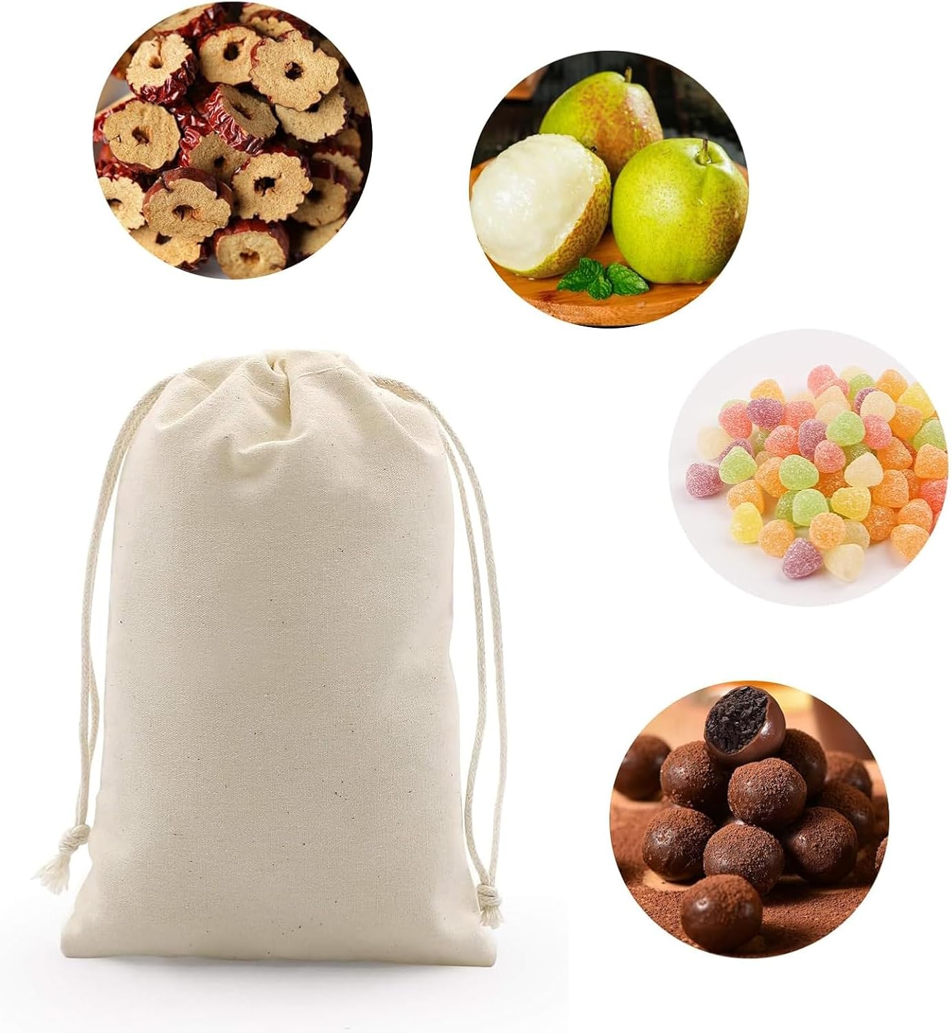 gobyhumm 20 Pieces Pure Cotton Drawstring Bags Muslin Bags Sachet Bag for Home Supplies （4.0 * 4.7"）