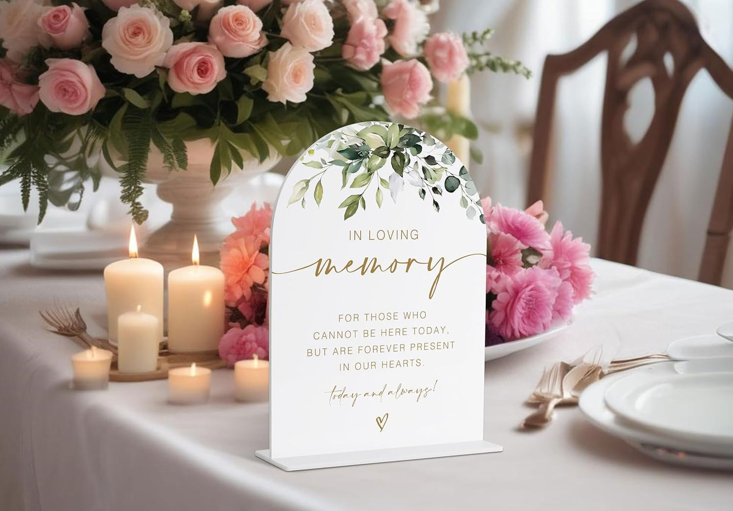 Loving Memory Sign, Wedding Memorial Sign, Greenery Gold Bridal Shower Decorations, In Wedding Signs for Ceremony and Reception, Engagement Party Desk Decorations, Wedding Table Acrylic Decor - 39