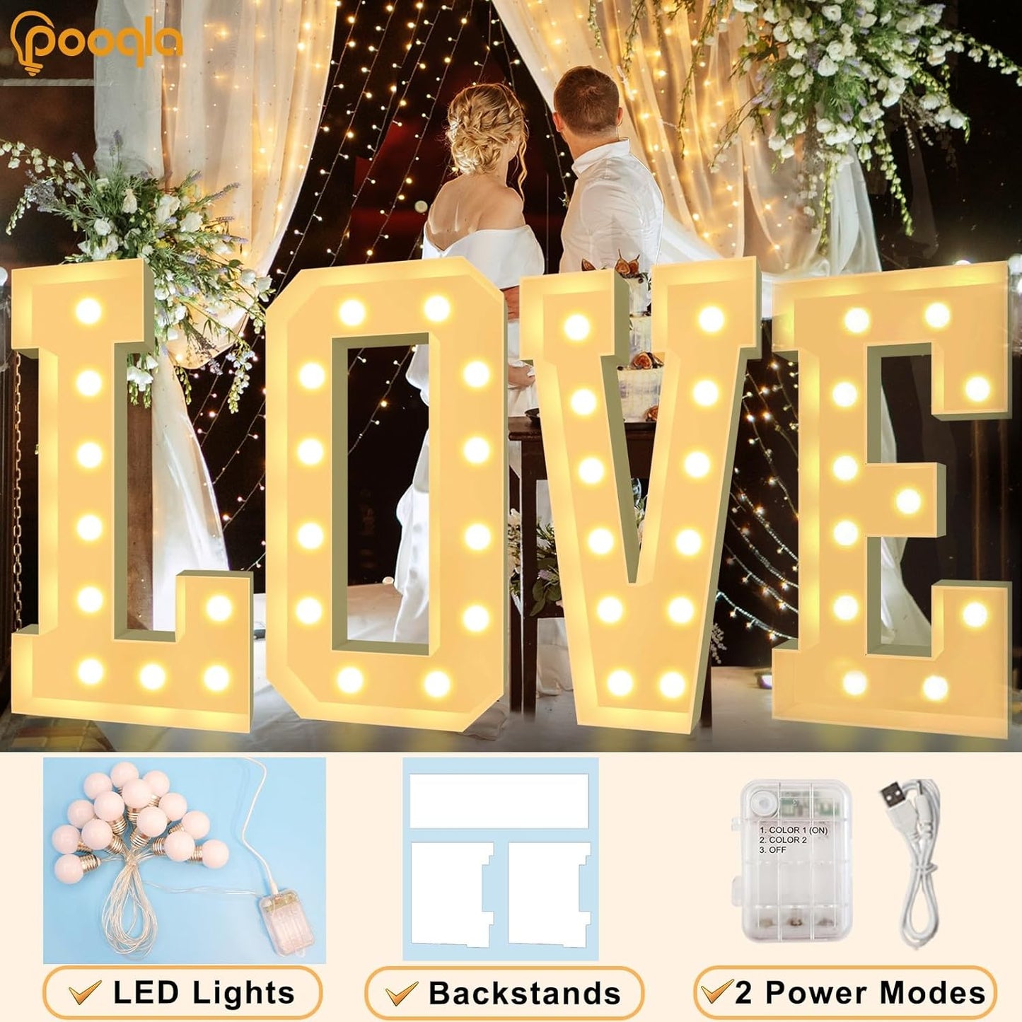 Pooqla 4 FT Marquee Light Up Letters, Cool White and Warm White Marquee Letter 4 Feet Tall, Giant LED Sign Big Mosaic Letter W for Balloons Birthday Party Anniversary Wedding Decorations