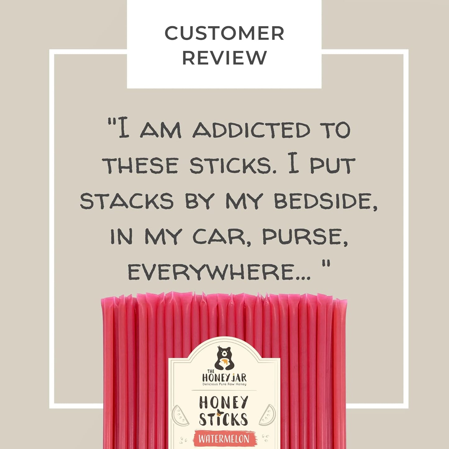 The Honey Jar Watermelon Flavored Honey Sticks - Pure Honey Straws For Tea, Coffee, or a Healthy Treat - One Teaspoon of Flavored Honey Per Stick - Made In The USA with Real Honey - (50 Count)