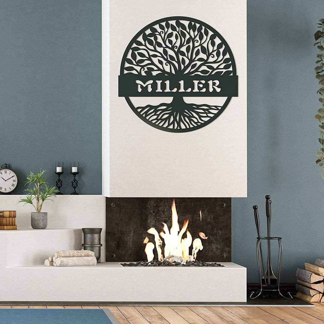 RealSteel Personalized Metal Wall Art - Custom Tree of Life Design with Family Name - Circular Metal Sign - Personalized Wedding, Anniversary, or Housewarming Gift (36")