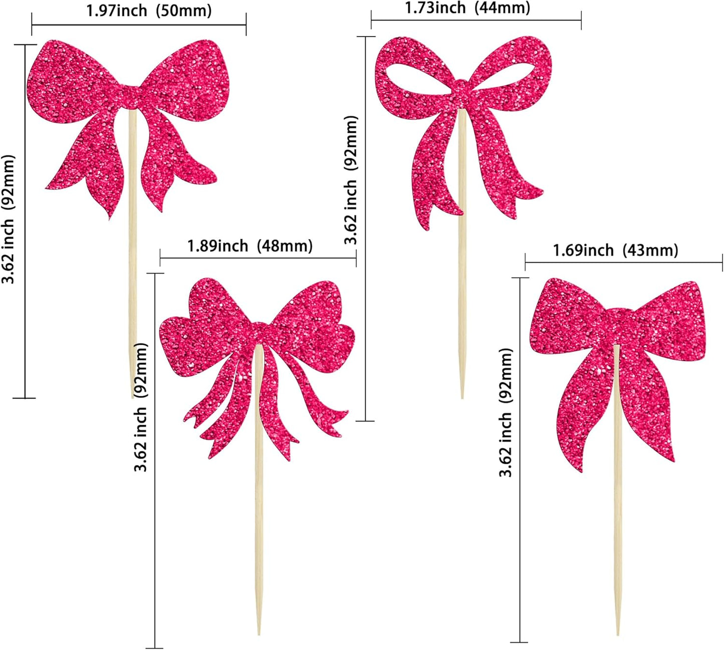 Gyufise 36Pcs Bow Cupcake Toppers Glitter Bowknot Cupcake Picks Bow Tie Birthday Decorations Princess Bow Cupcake Decorations for Bowknot Theme Baby Shower Birthday Party Supplies Rose Red