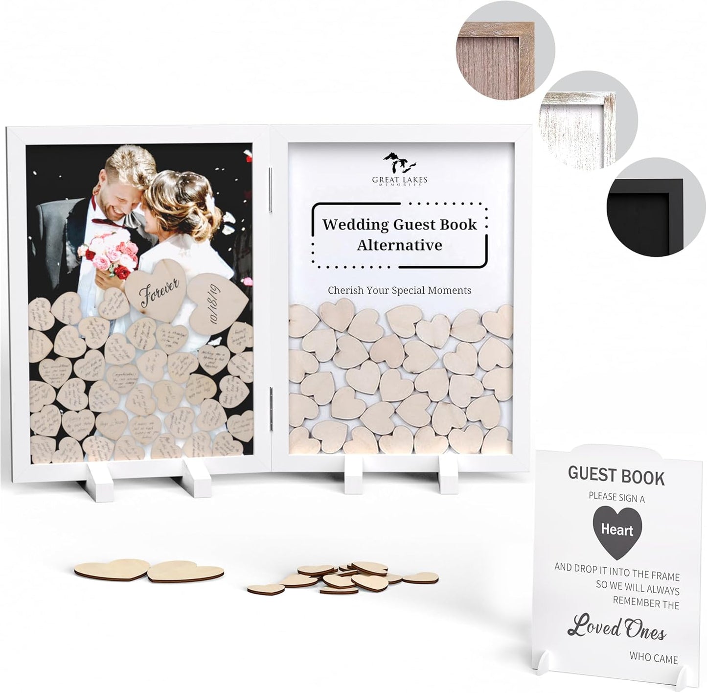 GLM Guest Book Alternative with Sign, 160 Hearts and 4 Large Hearts, Guest Book for Reception, Wedding Decor (White)