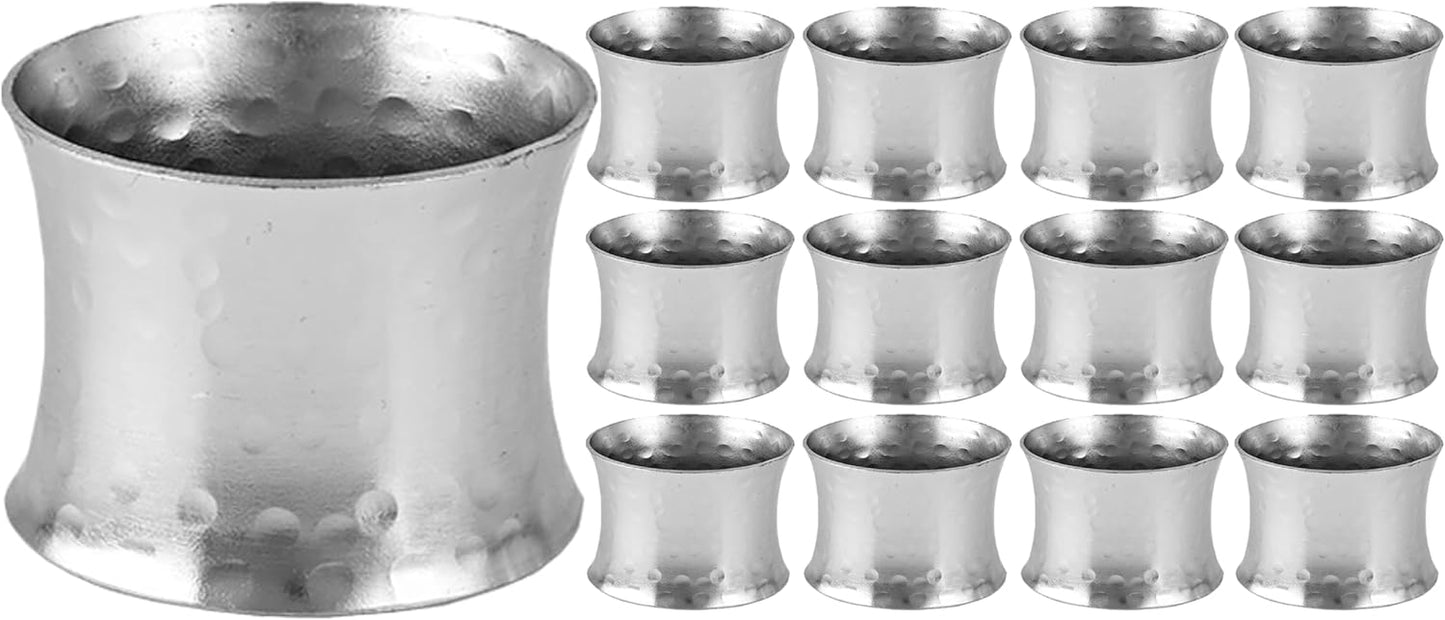 Metal Napkin Rings Set of 12 - Silver Drum-Shaped Handcrafted Serviette Holders for Dinners, Holidays, Weddings, Family Gatherings - Elegant Aluminum Table Decor for Everyday Use - ALPHA Living HOME