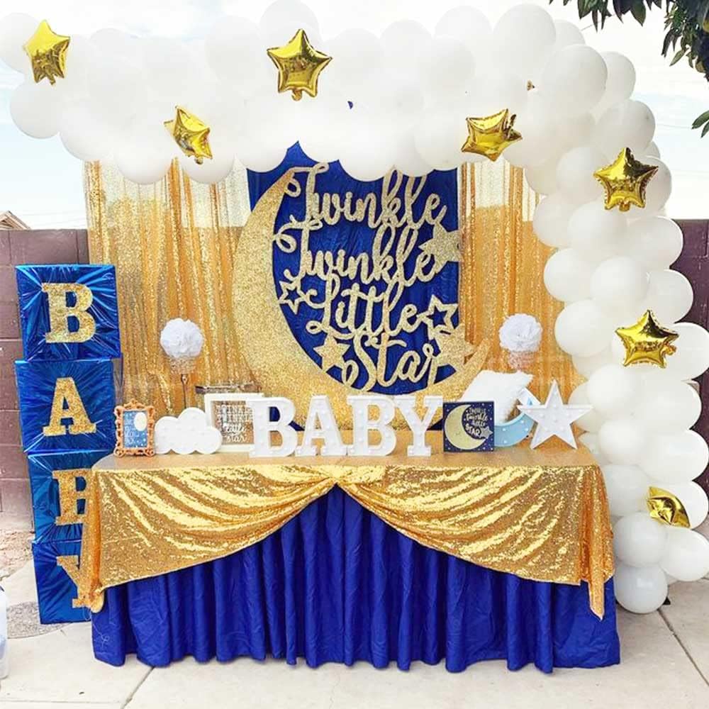QueenDream Glitter Gold Tablecloth for Parties 90x156 Inch Sequin Fabric Rectangle Table Cloth for Wedding Birthday Banquet
