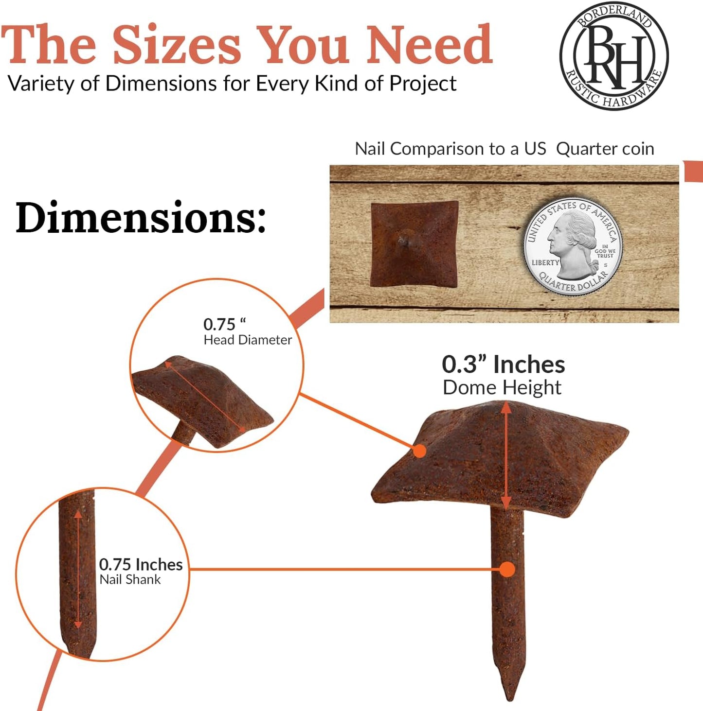 10 Pack 0.75" Square Head Iron Clavos Decorative Nails – Rusted – Handmade Rustic Square Fasteners for Farmhouse Shutters, Faux Wood Beams, Barn Doors, Shutters, and Gates – Ornamental Wood Accent