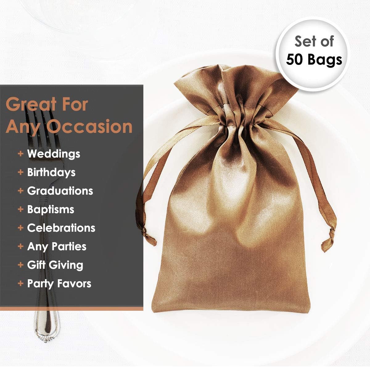 4" x 6" Old Gold Satin Gift Bags, Jewelry Bags, Wedding Favor Drawstring Bags Baby Shower Christmas Gift Bags 50 per Pack