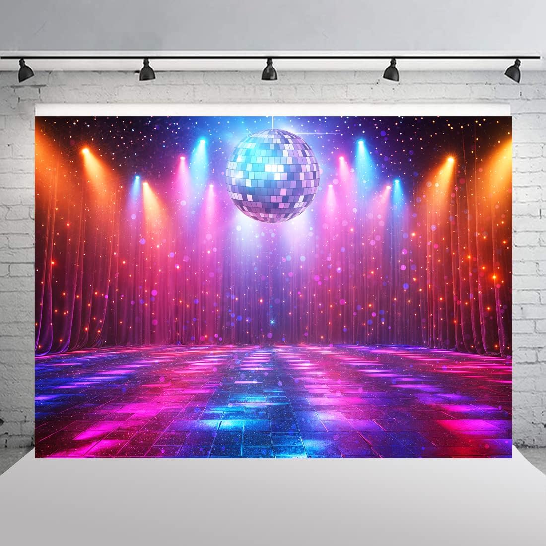 Disco Decorations Backdrop, Retro Glow Party 70s 80s 90s Theme Stage Dance Background Disco Party Decoration, Polyester Banner PartyBackdrop for Birthday Prom Portrait Photo Props 20x10ft