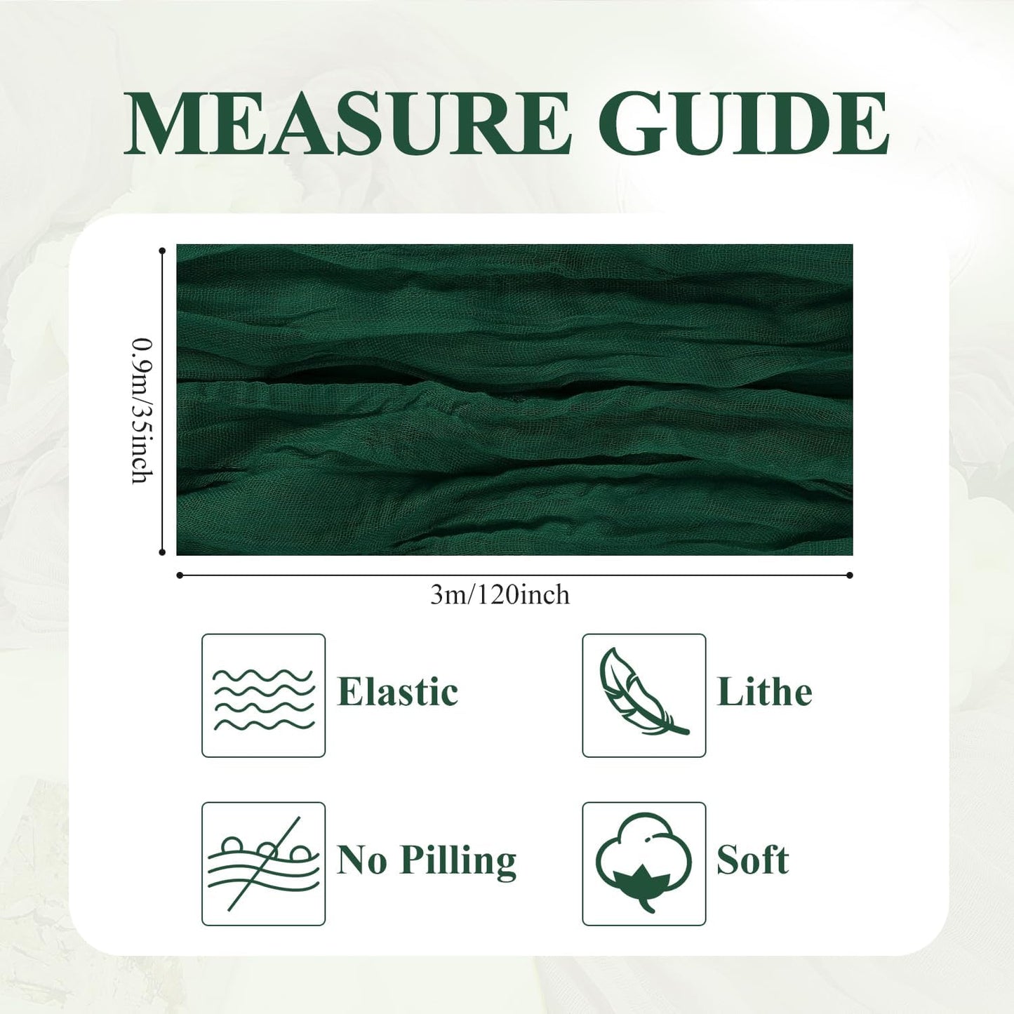 Asee'm 3PCS Table Runner Cheesecloth 10FT Emerald Green Boho Gauze Fabric Rustic Sheer Cheese Cloth Runners for Wedding Bridal Shower Party Spring Easter Decoration