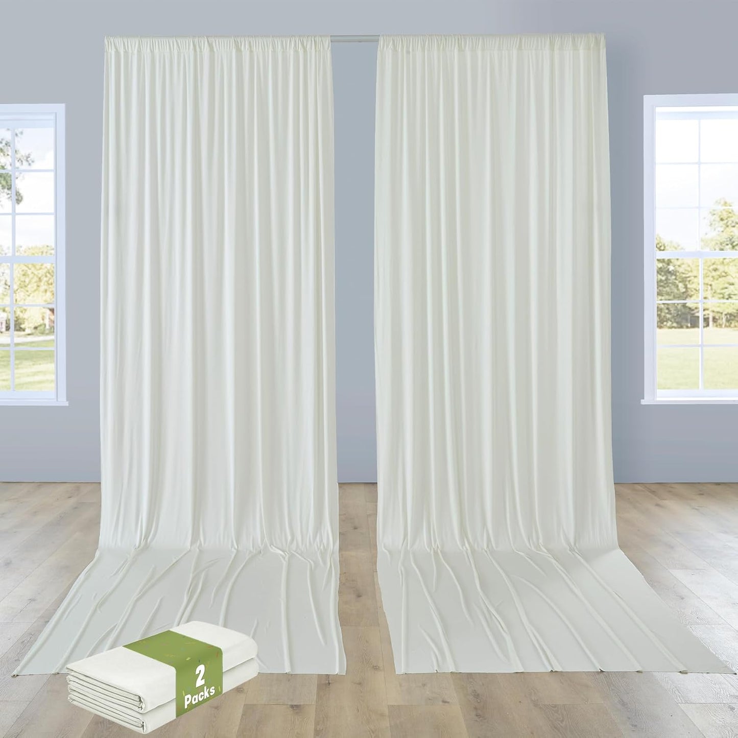 PartyVillage 10ft×15ft Ivory Backdrop Curtain for Wedding Parties, 2 Panels Wrinkle Free 15 FT Long Polyester Photo Backdrop Drapes Back Drop Cloth for Birthday Photography Background