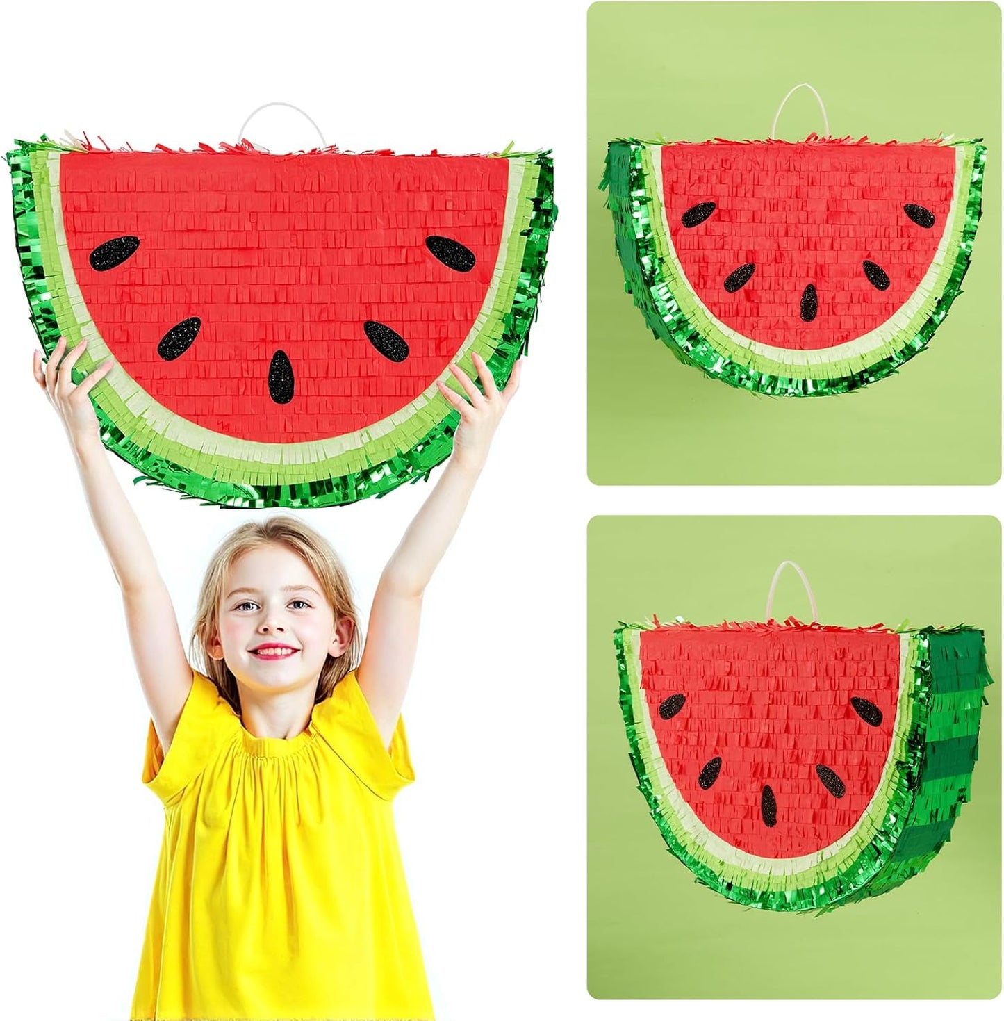 WERNNSAI Watermelon Piñata - Fruit Theme Summer Birthday Party Decorations Kids Fruit Pinata with Blindfold and Bat for Summer Tropical Party Supplies Fiestas Carnival Game