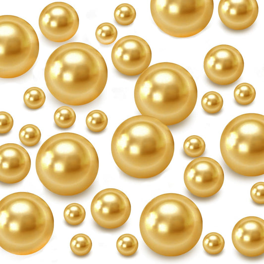 120 PCS 8/14/20mm No Hole Polish Pearl Beads for Centerpiece, Gold Beads Decorative Vase Fillers, Plastics Pearls for Vases, Table Scatters, Wedding Party Decor