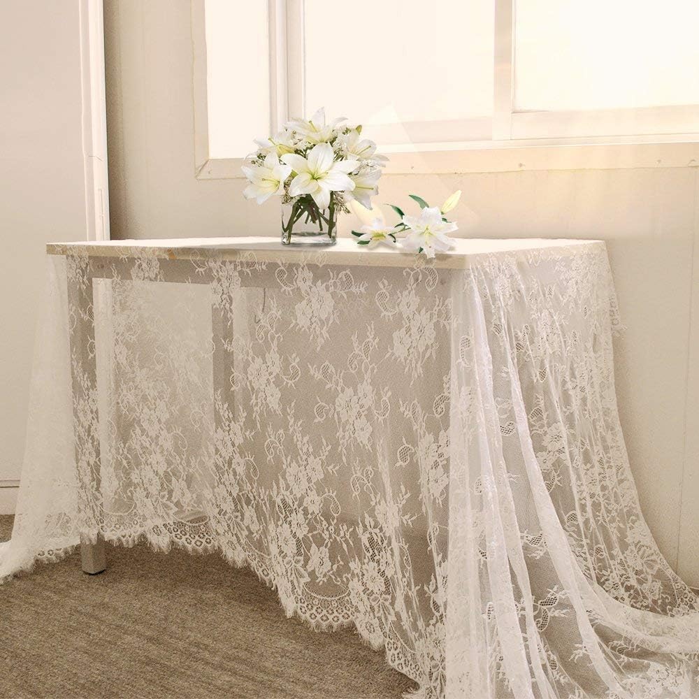 LuoluoHouse 2 Pack 60 x 120 Inch White Lace Rustic Table Cloths Vintage Farmhouse Table Fabric Wedding Outdoor Chic Decoration Embroidered Rectangle Table Linen