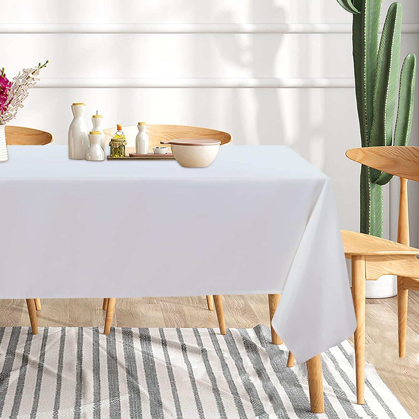 sancua 6 Pack White Tablecloth 60 x 102 Inch, Rectangle Table Cloth for 6 Feet Tables - Stain and Wrinkle Resistant Washable Polyester Table Cover for Dining Tables, Buffet Parties and Camping