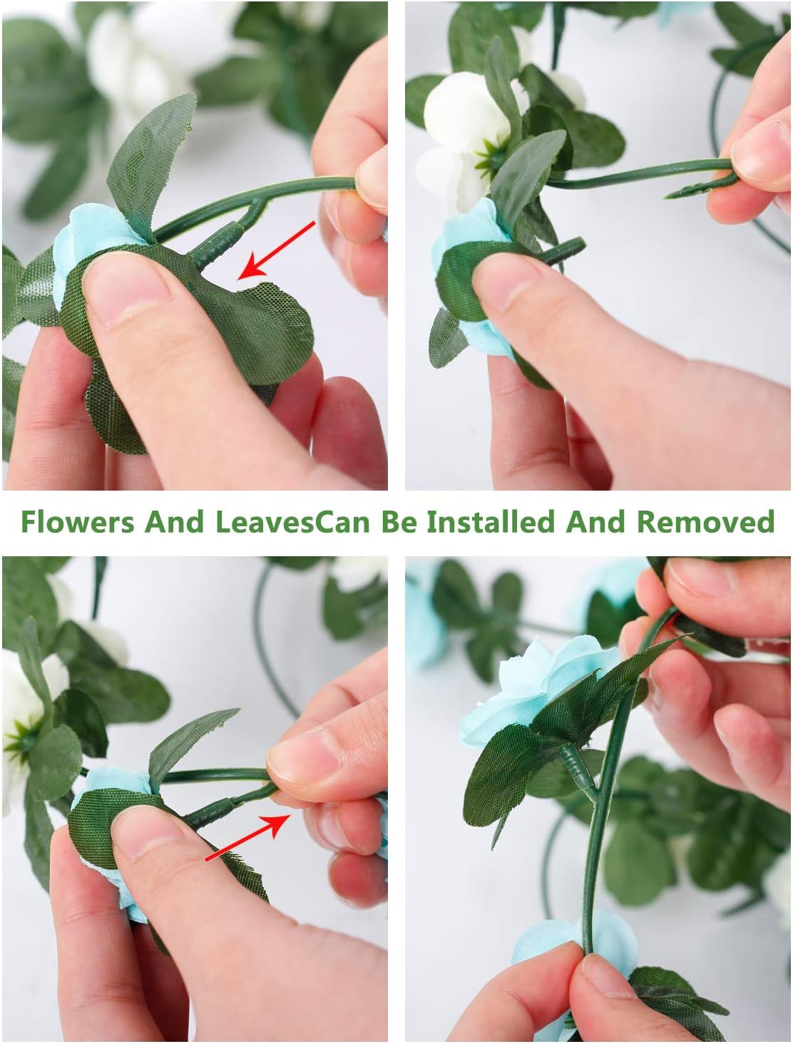 Miracliy 5Pcs 41FT Blue and White Flower Garland Artificial Rose Arch Vines Fake Spring Floral Garland for Flower Wall Backdrop Wedding Mothers Day Garden Tea Party Decoration