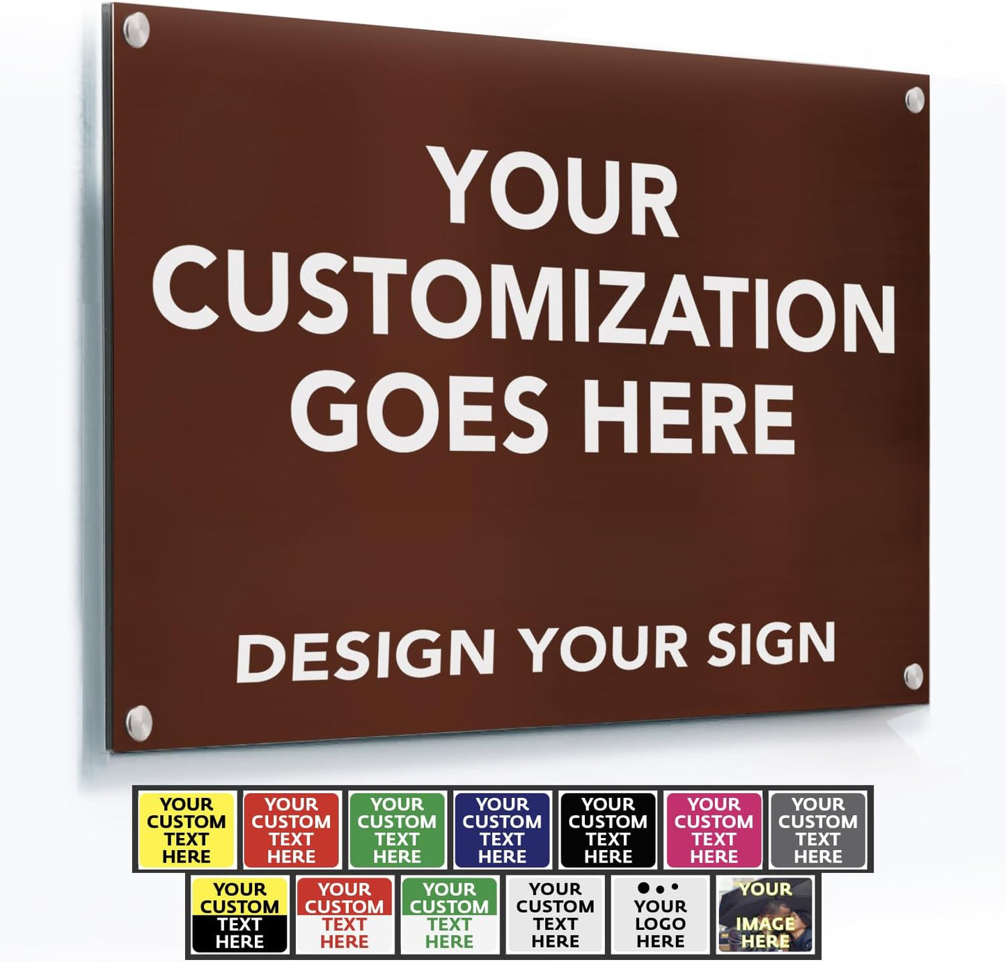 SPEEDYORDERS Custom Aluminum Business Sign, Rustic Modern Style, Brown, 36x24 Inches, Landscape/Portrait Orientation, Wall Mount, Office/Entrance/Exit/Instruction/Warning/Promotional Uses