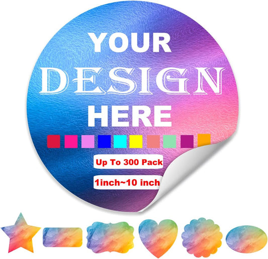Personalized Custom Stickers for Business Logo Customized Labels with Photo Text Image Make Your Own Vinyl Bulk 300 Pack, Ylable9-300