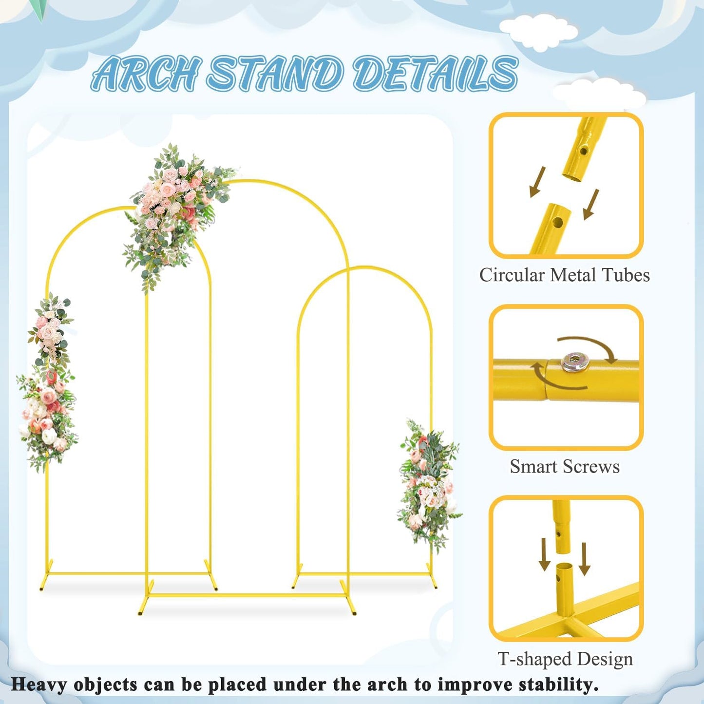FOTSHARER Wedding Arch Backdrop Stand and Cover Set of 3 Metal Balloon Arch Stand with Ivory Arch Cover 6FT, 5FT, 4FT Arch Backdrop Stand for Party Birthday Anniversary Arched Background Decorations