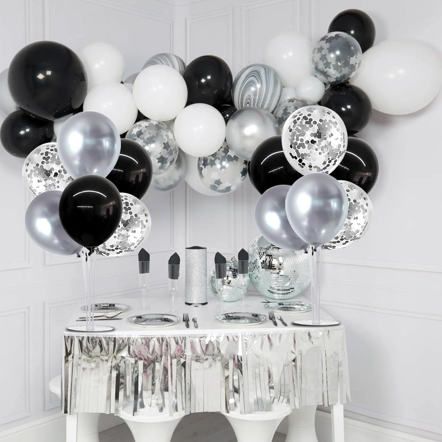 TONIFUL 4 Set Black and Silver Balloons Stand Centerpiece Table Decorations for Birthday, Baby Shower, Wedding, Halloween and Anniversary Party Decorations Graduations