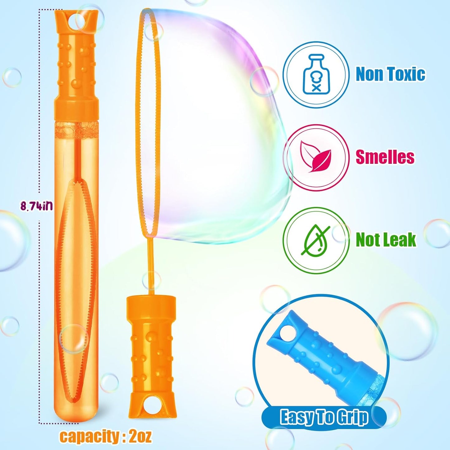 Bubble Wand, 96 Pcs Bubble Wands Bulk in 6 Colors, Bubble Party Favors for Kids, Summer Toys, Indoor Outdoor Activity, Themed Birthday, Wedding, for Girls & Boys