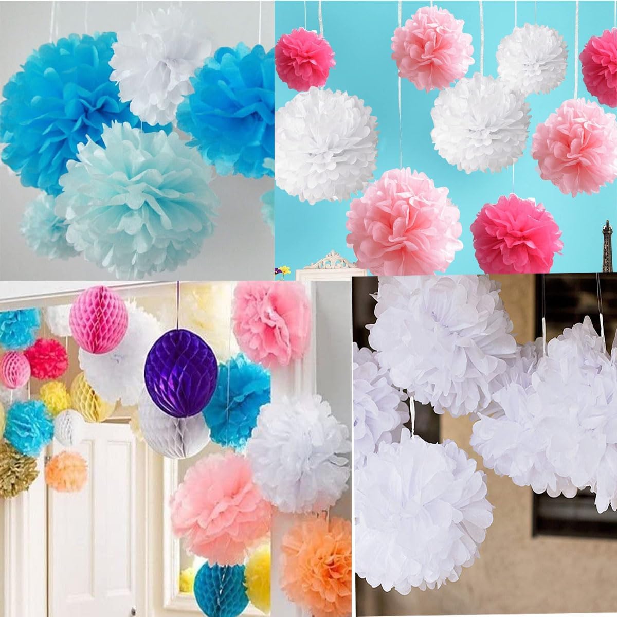 10pcs 8in 10in Cream/Beige Paper Pom Poms Tissue Paper Flower Hanging Paper Flower Balls Wedding Party Flower Decorations DIY Art Craft Blooms for Birthday Baby Shower Nursery Decor