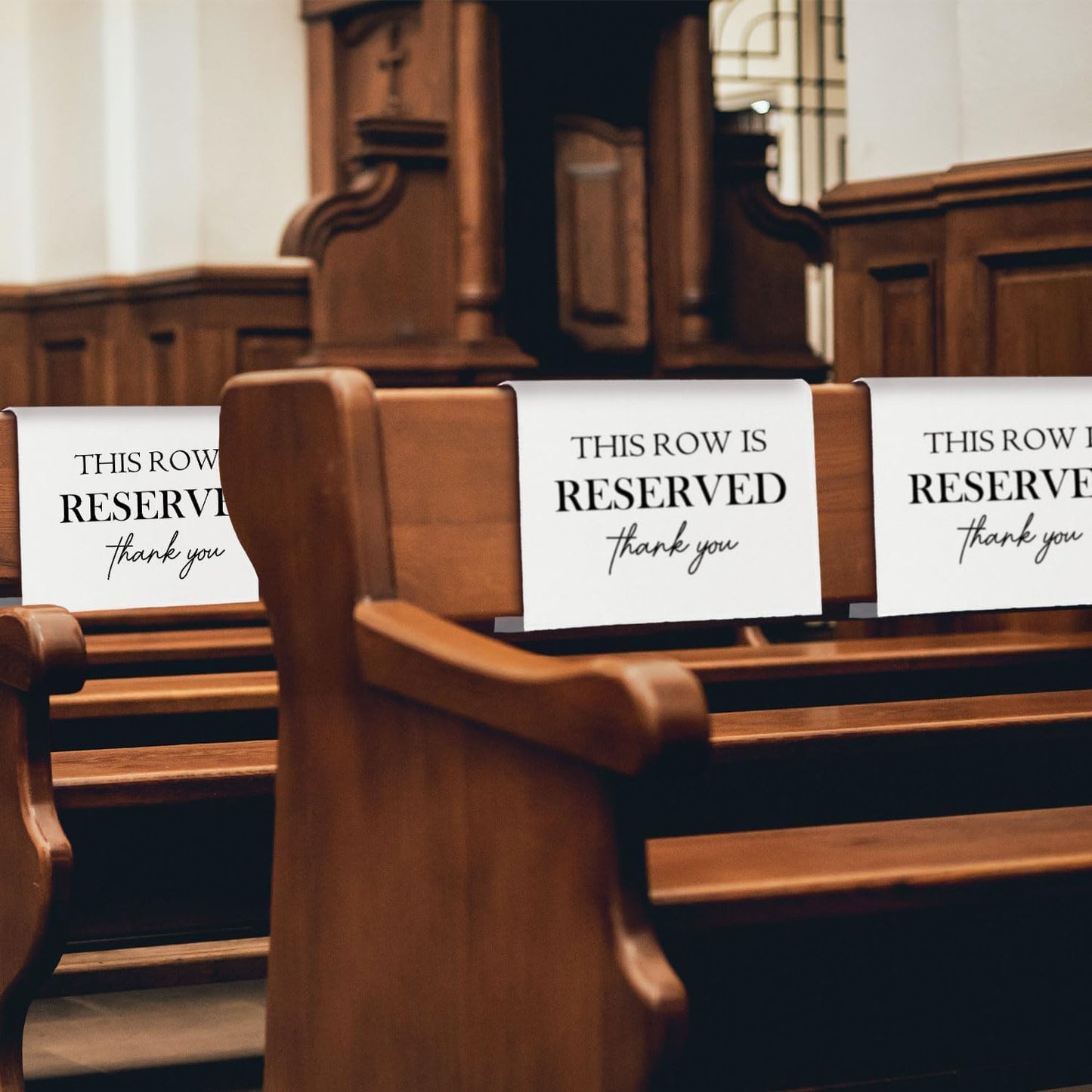 Reserved Seating Chair Signs, This Row Is Reserved Pew Cloths Seating Placeholder for Church Pews, Wedding Decorations for Reception Parties Celebrations Event Meetings (White, 4 PCS)