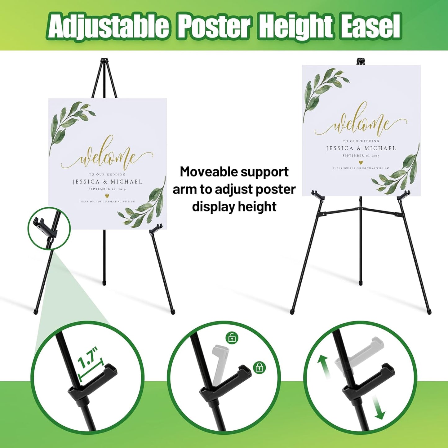 6Pcs Black Easel Stand for Sign - 63" Adjustable Metal Easels for Display Wedding Sign Stand Poster Stand, Lightweight Welcome Sign Easel, Folding Portable Easel Stand with Carrying Bag