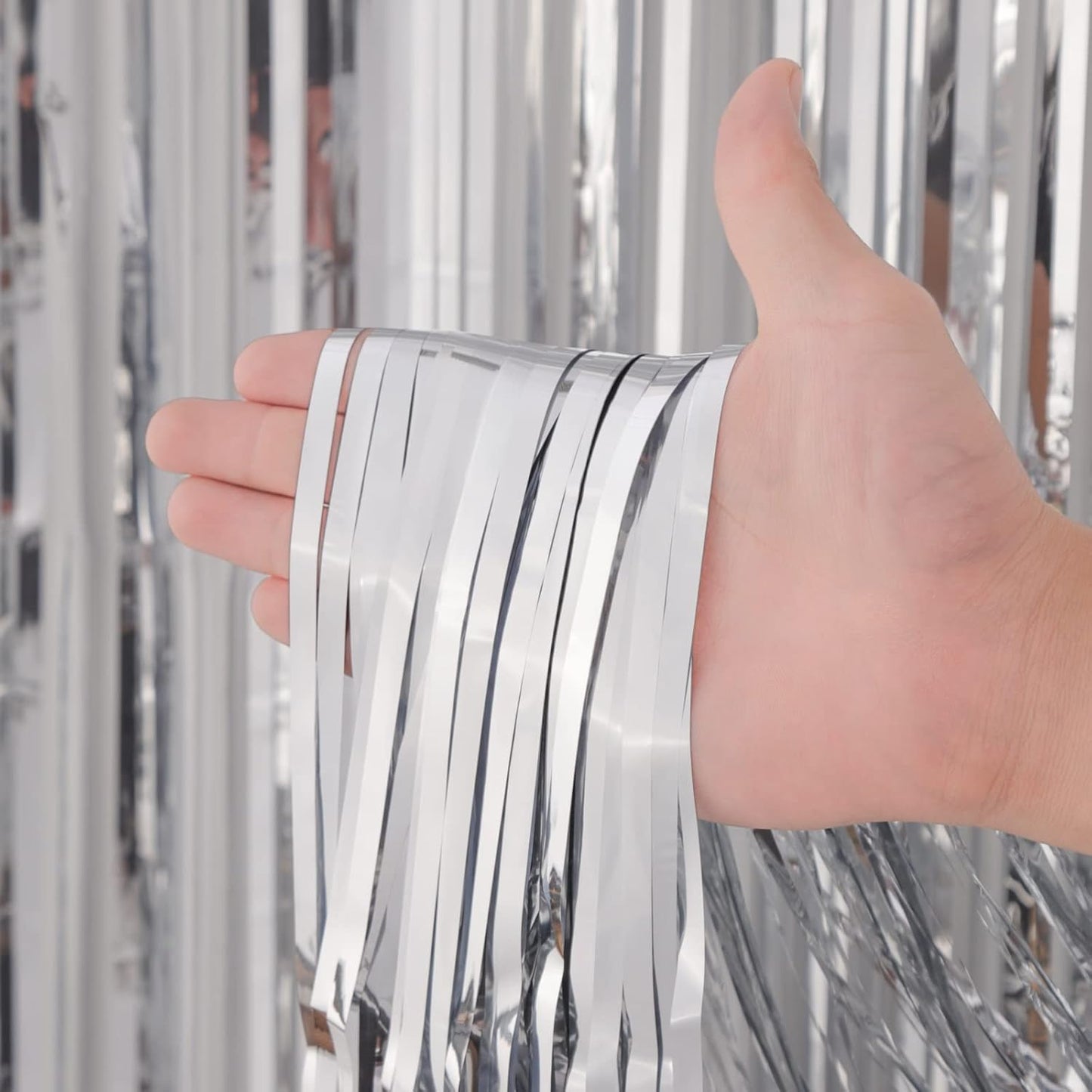 3 Pack 3.3x8.2 Feet Silver Foil Fringe Backdrop Curtains, Tinsel Streamers Birthday Party Decorations, Fringe Backdrop for 2025 New Years Eve, Graduation, Baby Shower, Gender Reveal