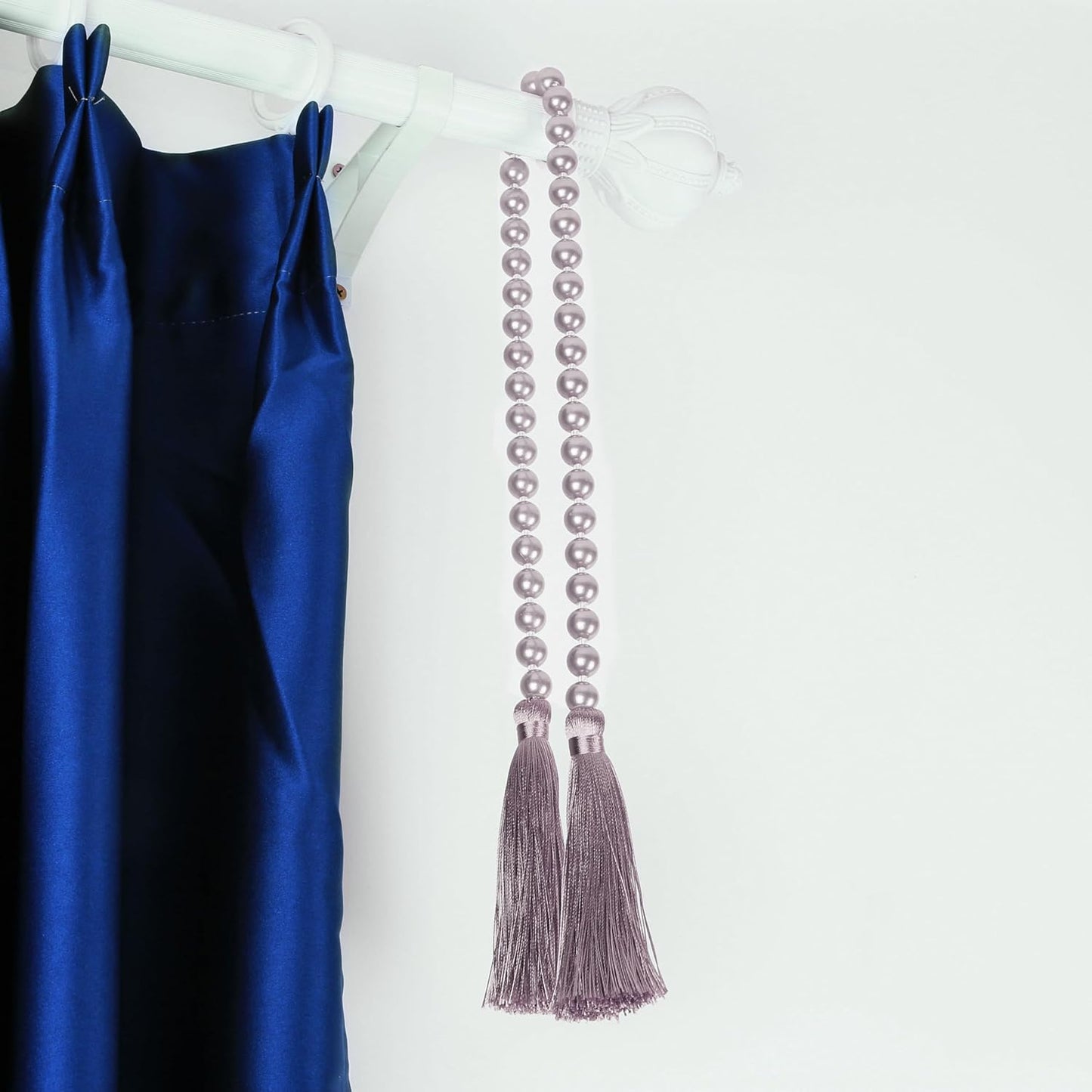 Fenghuangwu 34 Inch Pearl Glass Bead Garland with Tassels - Elegant Boho Table Decor, Fringe Wall Hanging for Wedding, Party, Farmhouse Rustic Prayer Bead Home Decoration(1 Pack,Purple)