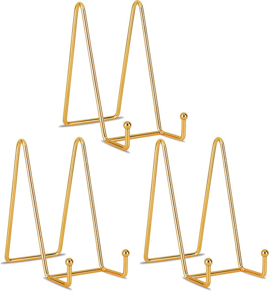 Decolore 6 inch 3 Pack Gold Metal Display Stands Plate Stands Plate Holder Display Stands for Picture, Decorative Plate, Book, Photo Easel, Artistic Work
