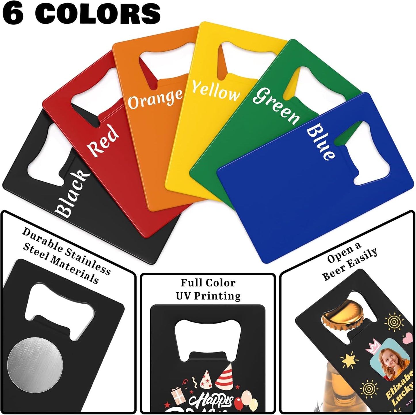 4-100 Pcs Custom Bottle Opener, Personalized Stainless Steel Credit Card Bottle Opener, Full Color Print Custom Beer Can Opener Bulk for Bar, Wedding Favors, Party, Promotion, Groomsmen Gift (Orange)