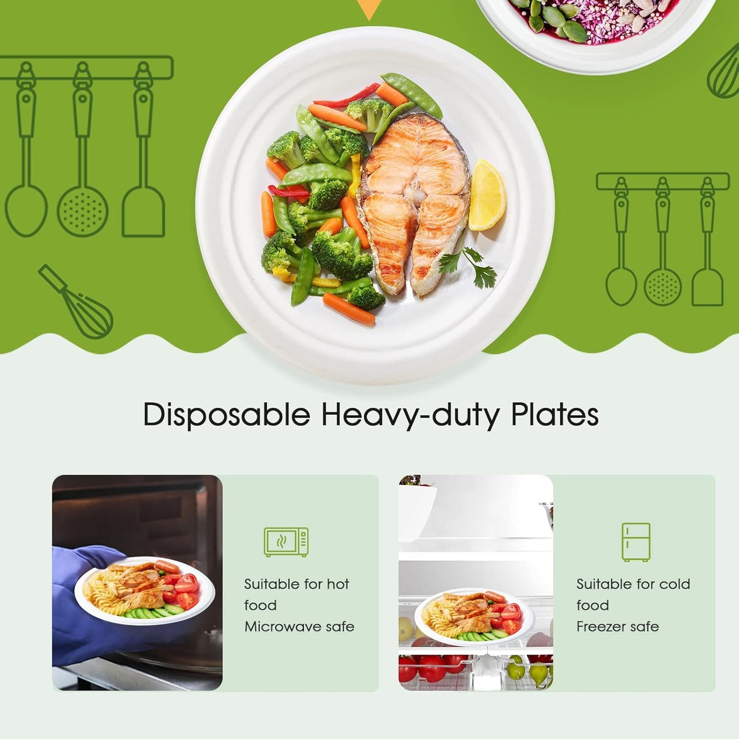 ECOLipak 9 inch 150 Pack Compostable Paper Plates, Heavy Duty Disposable Biodegradable Eco-friendly Sugarcane Bagasse Plates for Party Dinner
