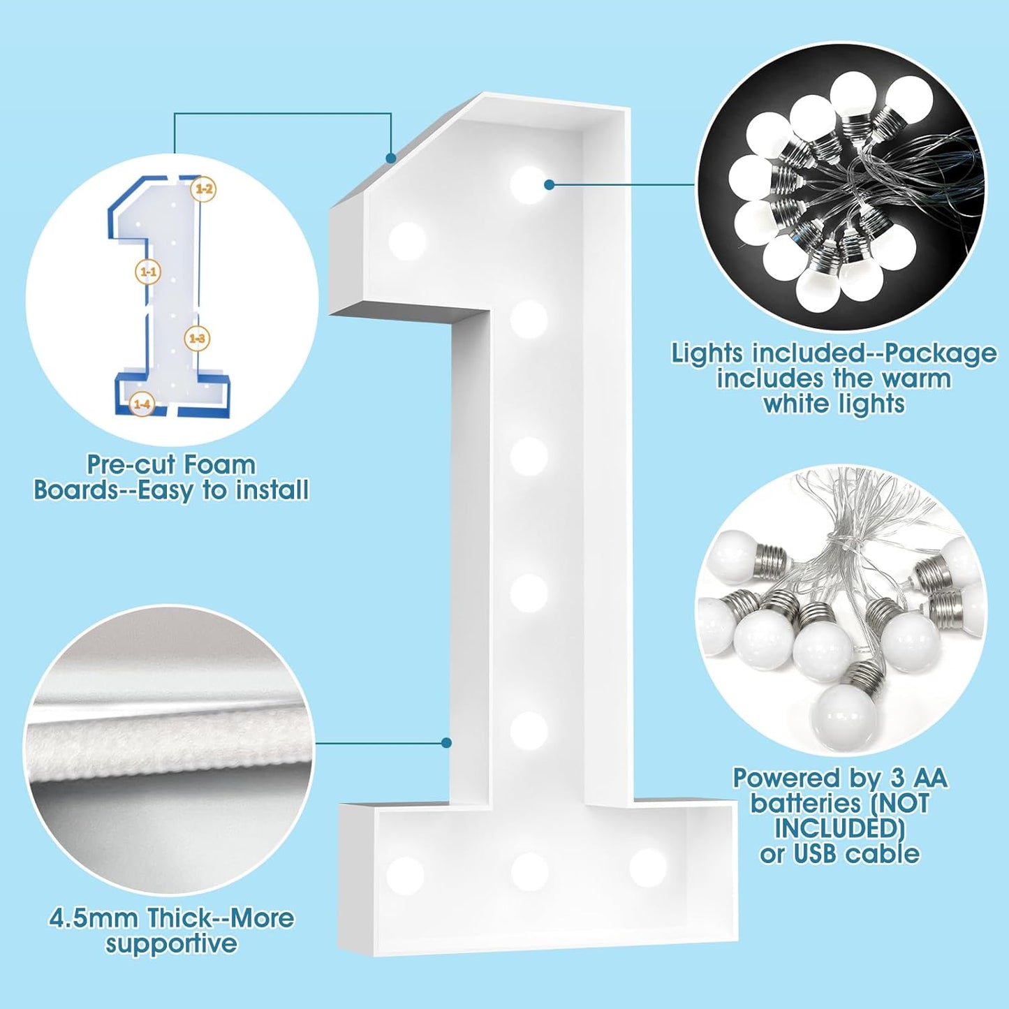 Ledido 4FT Marquee Light Up Numbers, Cool White Light Up Numbers Large Marquee Numbers for Party Decorations,6th 16th Birthday Anniversary Decor, Number 6