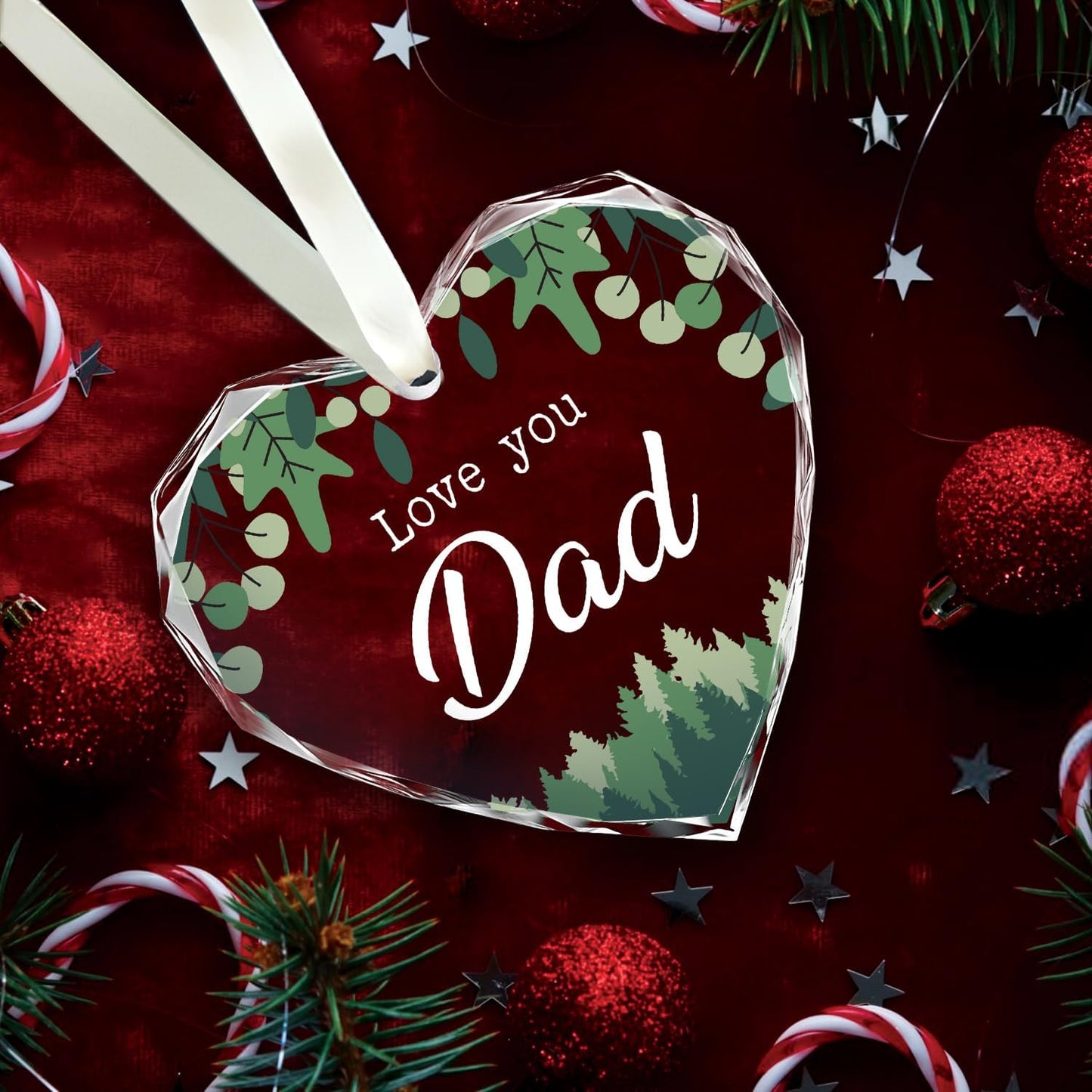 NewEleven Gifts for Dad, Love You Dad Gift Keepsake, Father Birthday Gift, Fun Birthday Gifts for Papa from Daughter, Son - Glass Heart Christmas Ornament